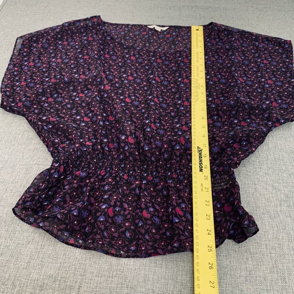 American Eagle Outfitters Purple Floral Blouse Cinched Waist Short Sleeve XS - Picture 7 of 11